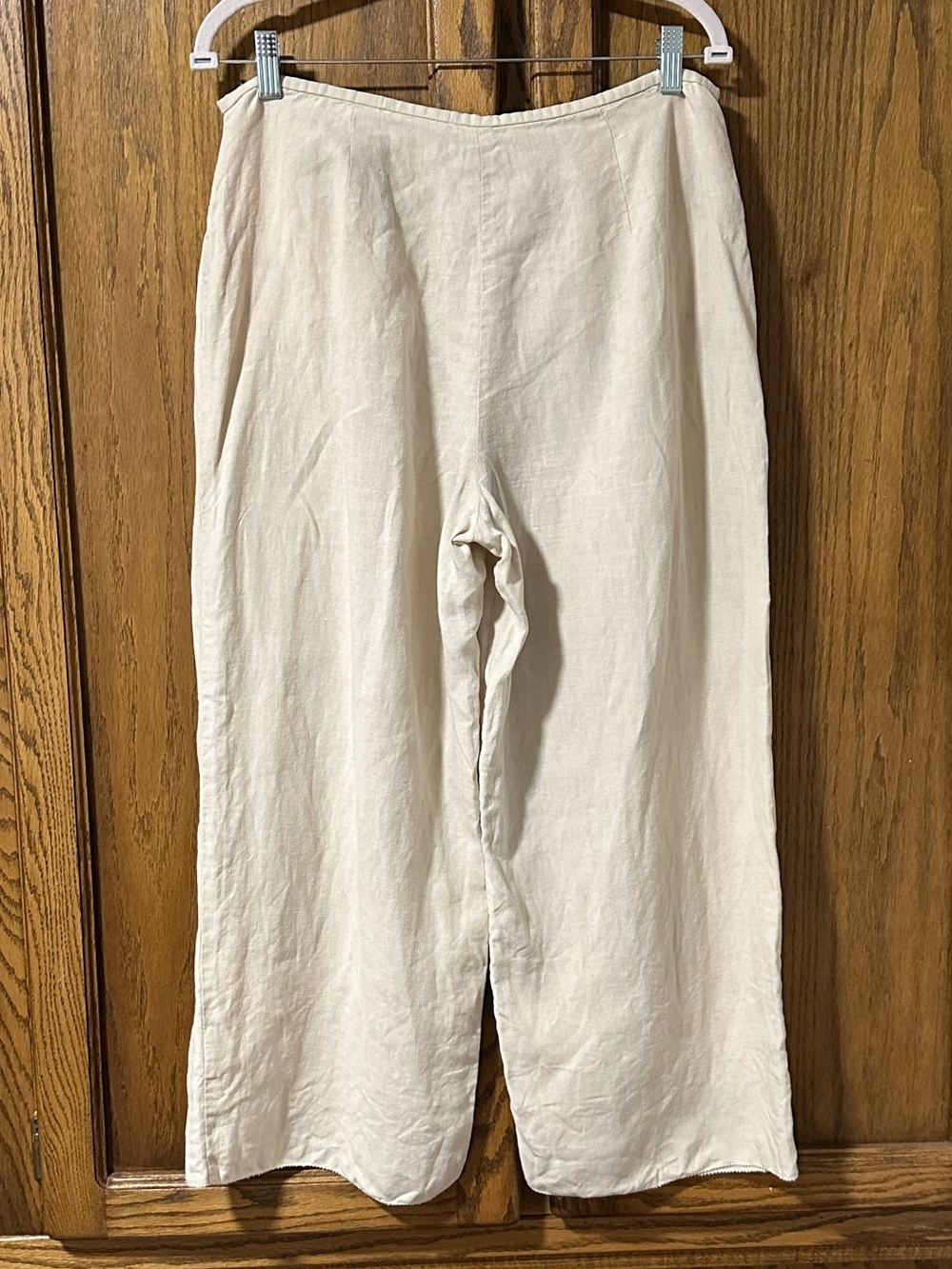 Eileen Fisher 100% Linen Wide-Leg Cropped Pants Neutral Cream Sz M